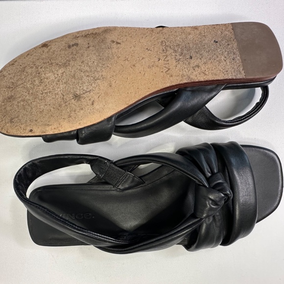 VINCE black leather flat sandals - Picture 13 of 16